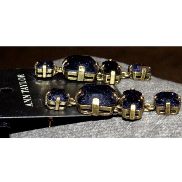 Ann Taylor Navy Sparkly Dangle Statement Earrings - Picture 2 of 7